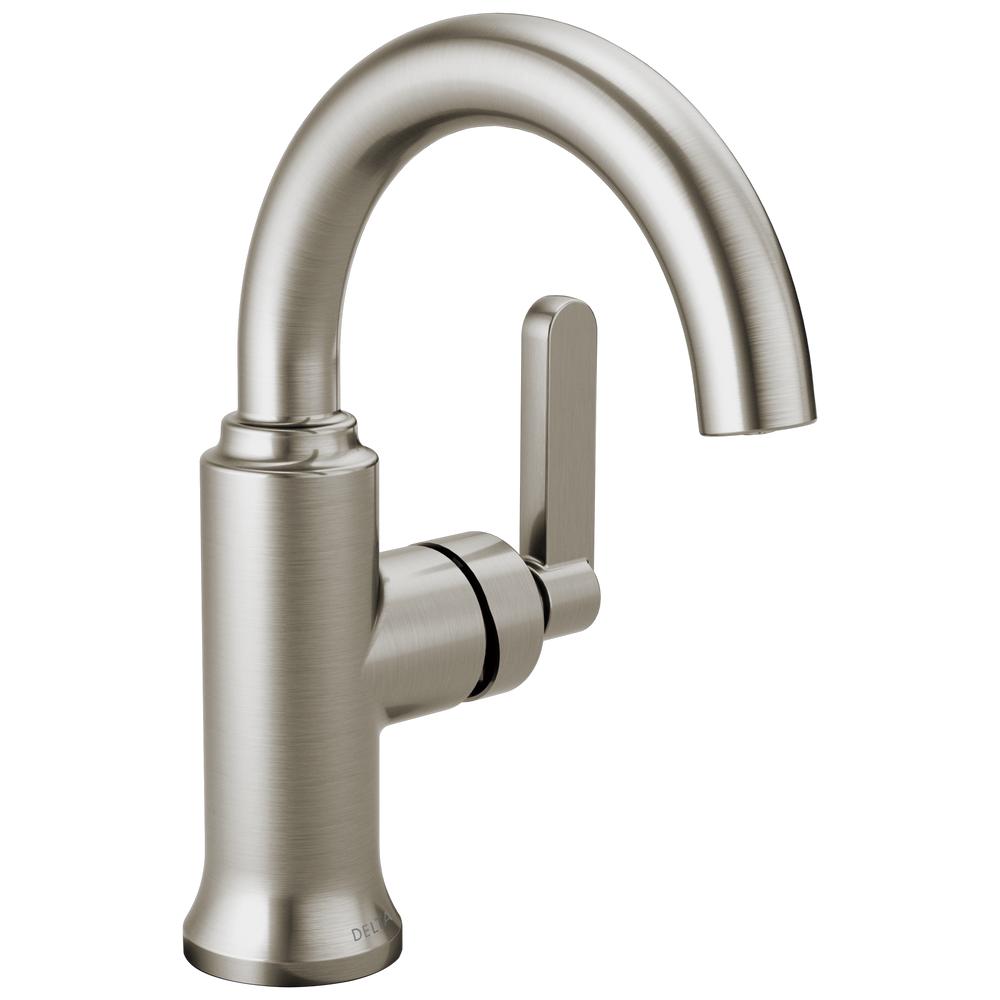 Delta Alux: Single Handle Bathroom Faucet - SpotShield Stainless / Curve w/o Tab - D6 / Standard