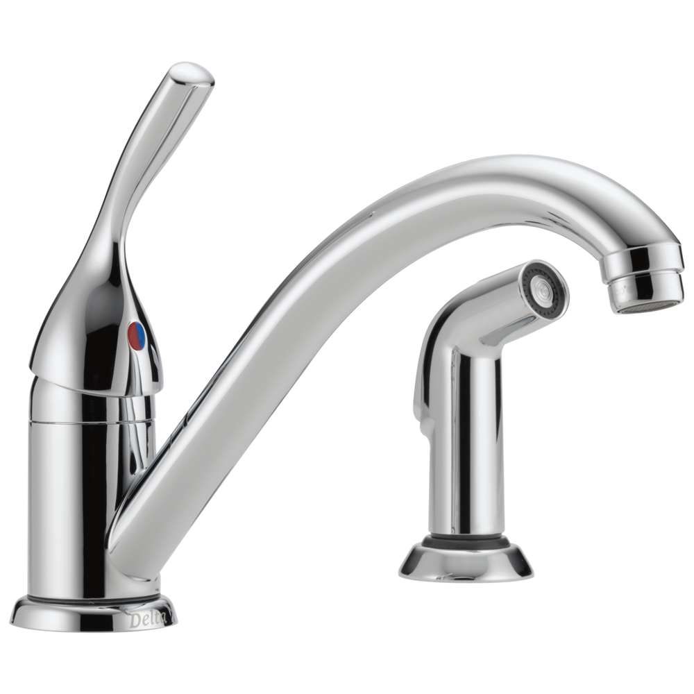 Delta 134 / 100 / 300 / 400 Series: Single Handle Kitchen Faucet with Spray - / Curve w/o Tab