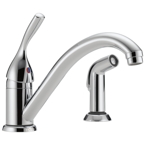 Delta 134 / 100 / 300 / 400 Series: Single Handle Kitchen Faucet with Spray - / Curve w/o Tab