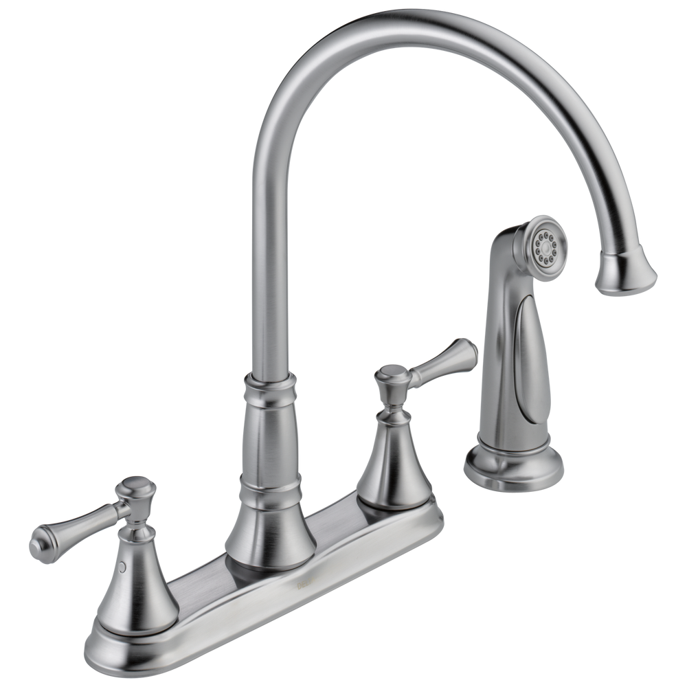 Delta Cassidy: Two Handle Kitchen Faucet with Spray - / Curve w/o Tab - D11/D6 / St