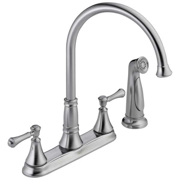 Delta Cassidy: Two Handle Kitchen Faucet with Spray - / Curve w/o Tab - D11/D6 / St