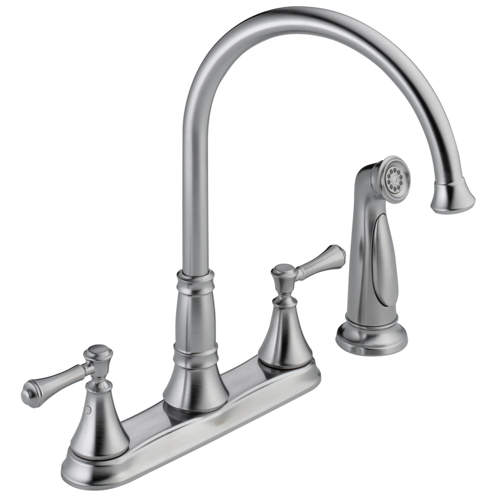 Delta Cassidy: Two Handle Kitchen Faucet with Spray - / Curve w/o Tab - D11/D6 / St