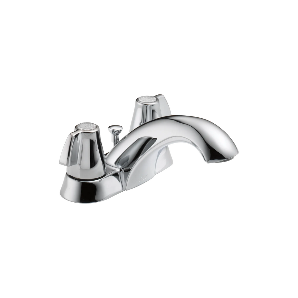 Delta Classic: Two Handle Centerset Bathroom Faucet - / Curve w/o Tab - D6 / Metal Pop-Up Dra