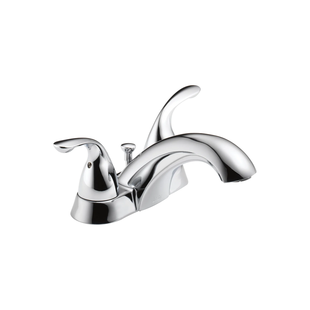 Delta Classic: Two Handle Centerset Bathroom Faucet - / Curve w/o Tab - D6 / Metal Pop-Up Dra