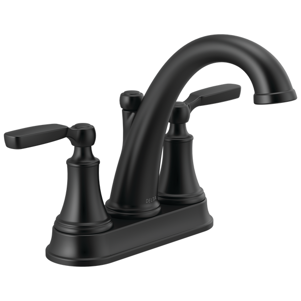 Delta Woodhurst: Two Handle Centerset Bathroom Faucet - / Curve w/o Tab - D6 / Metal Pop