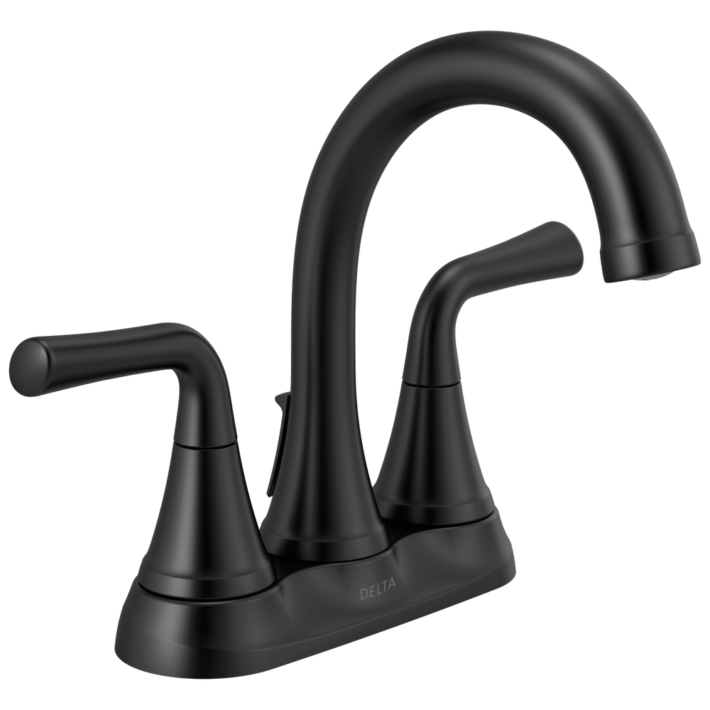 Delta Kayra: Two Handle Centerset Bathroom Faucet - / Curve w/o Tab - D6 / Metal Pop-Up