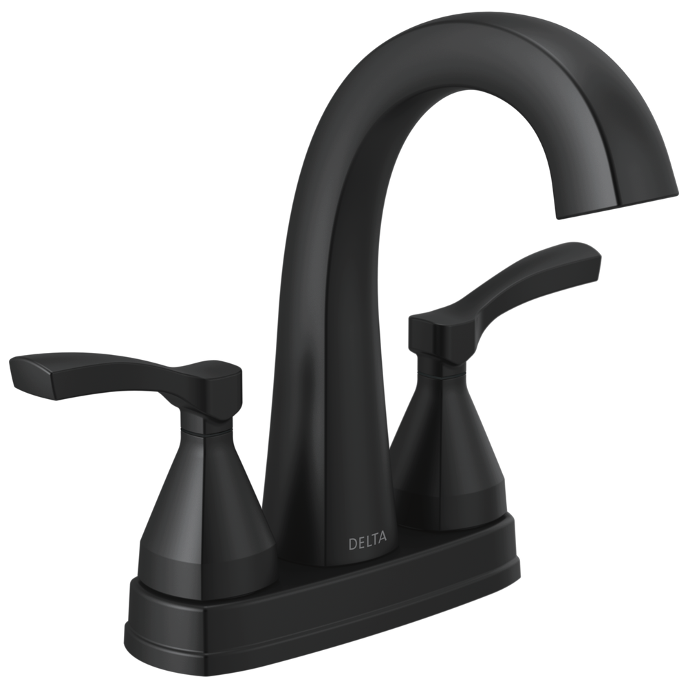 Delta Stryke: Two Handle Centerset Bathroom Faucet - / Curve w/o Tab - D6 / Metal Pop-Up