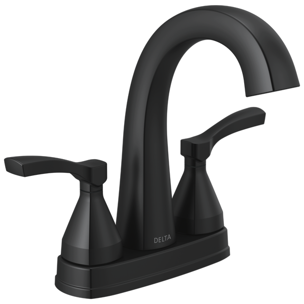 Delta Stryke: Two Handle Centerset Bathroom Faucet - / Curve w/o Tab - D6 / Metal Pop-Up