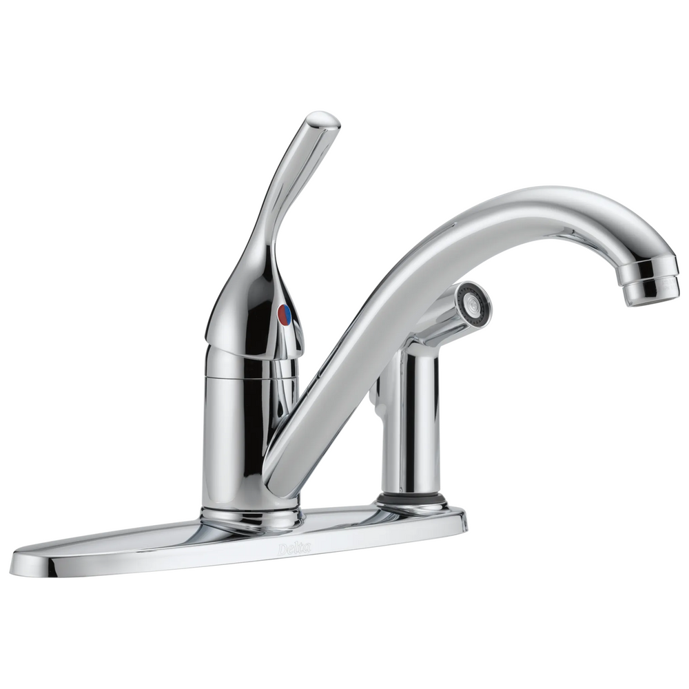 Delta 134 / 100 / 300 / 400 Series: Single Handle Kitchen Faucet with Integral Spray - / Curv