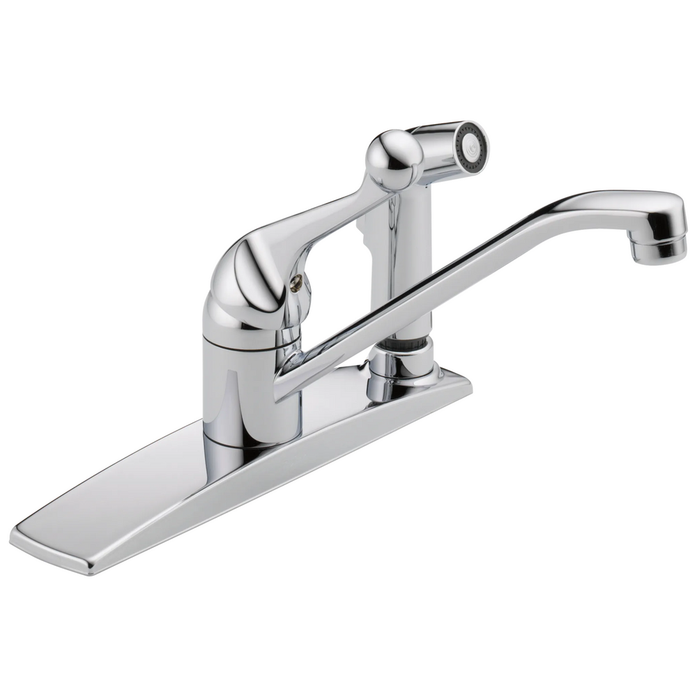 Delta 134 / 100 / 300 / 400 Series: Single Handle Kitchen Faucet with Integral Spray - / Curv