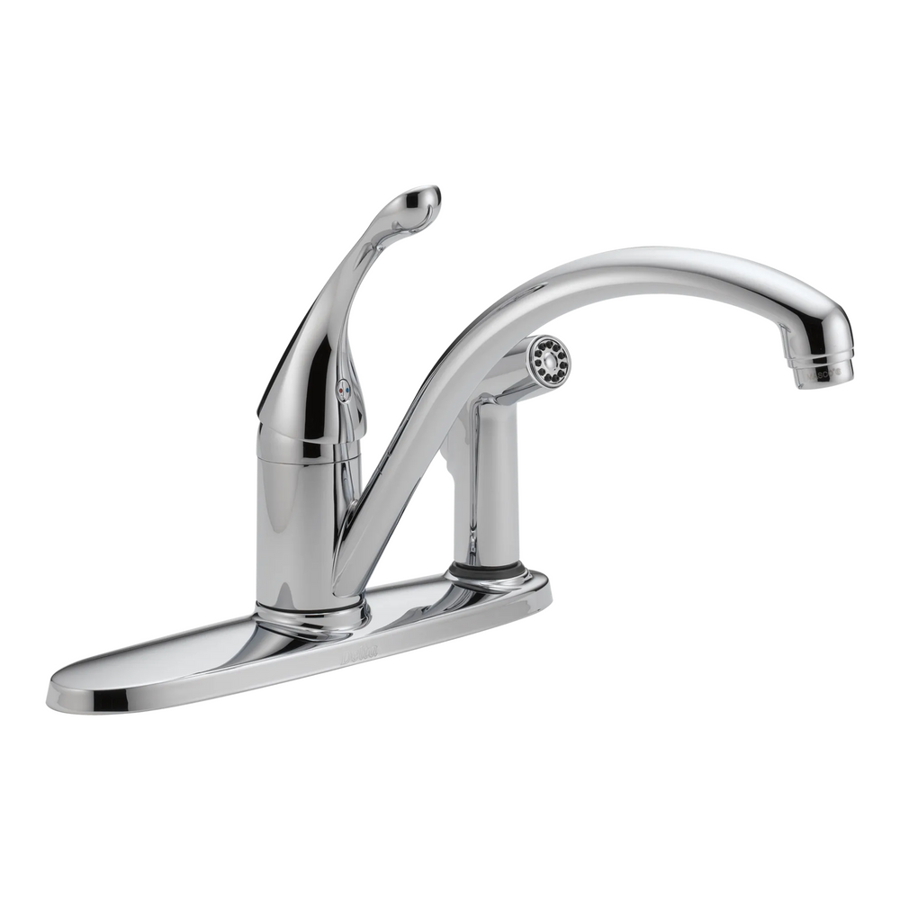 Delta Collins: Single Handle Kitchen Faucet with Integral Spray - / Curve w/o Tab - D11 / Sta