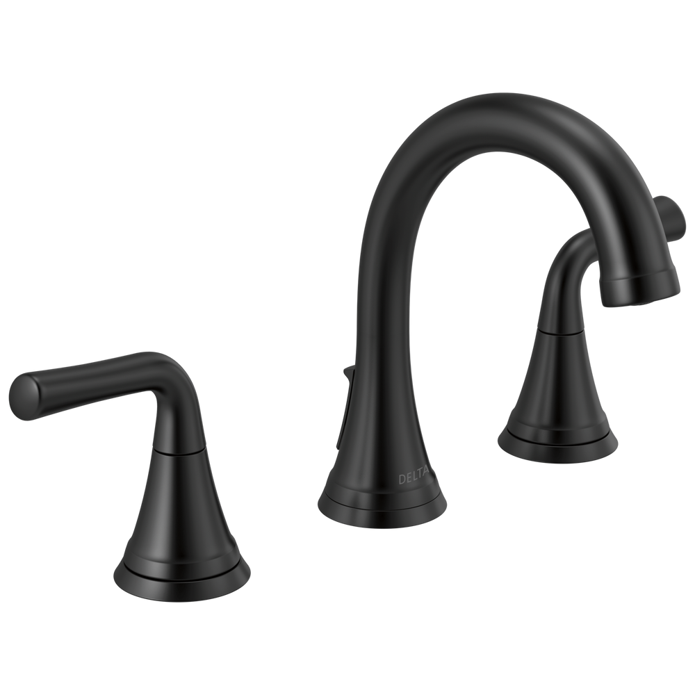 Delta Kayra: Two Handle Widespread Bathroom Faucet - / Curve w/o Tab - D11 / Metal Pop-U