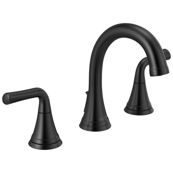 Delta Kayra: Two Handle Widespread Bathroom Faucet - / Curve w/o Tab - D11 / Metal Pop-U