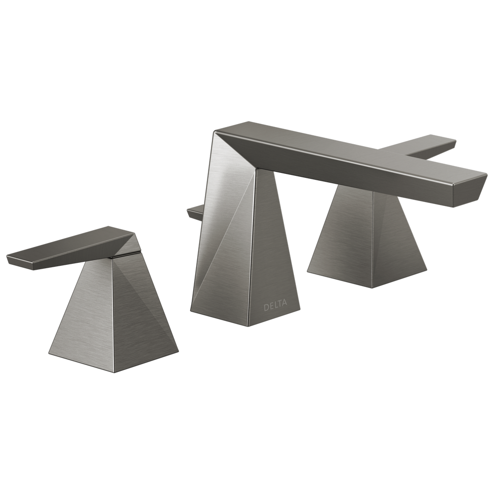 Delta Trillian: Two Handle Widespread Bathroom Faucet - Lumicoat Black Stainless / Curve w/o Tab - D