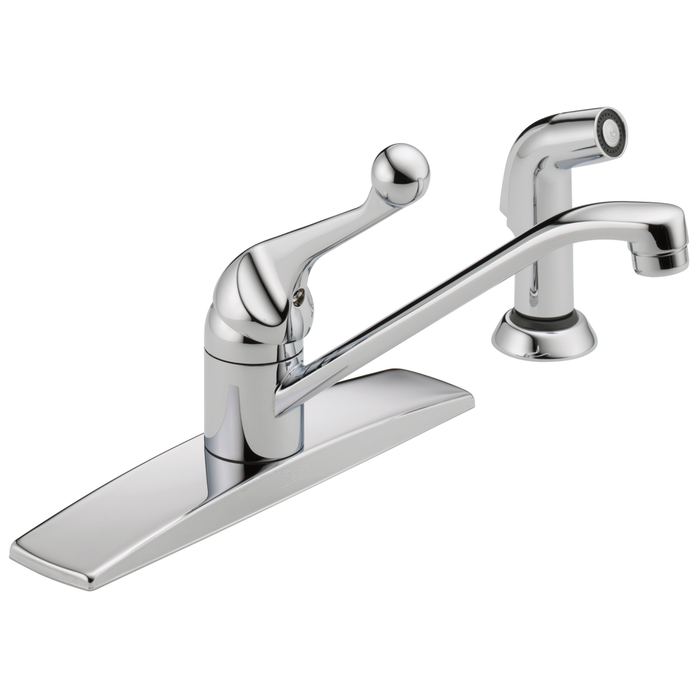 Delta 134 / 100 / 300 / 400 Series: Single Handle Kitchen Faucet with Spray - / Curve w/o Tab