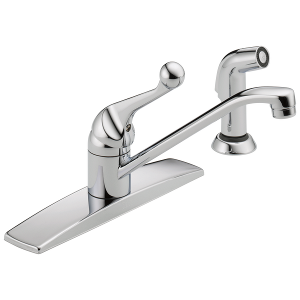 Delta 134 / 100 / 300 / 400 Series: Single Handle Kitchen Faucet with Spray - / Curve w/o Tab