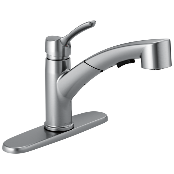 Delta Collins: Single Handle Pull-Out Kitchen Faucet - / Curve w/o Tab - D6 / Stand