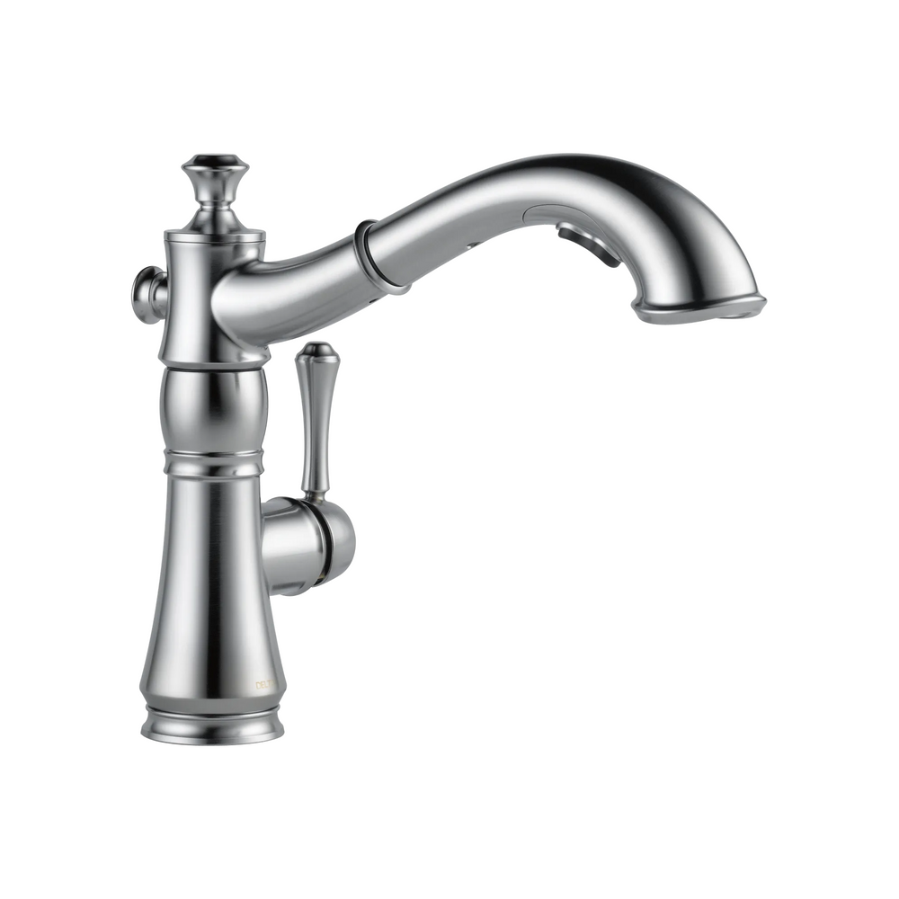 Delta Cassidy: Single Handle Pull-Out Kitchen Faucet - / Curve w/o Tab - D6 / Stand