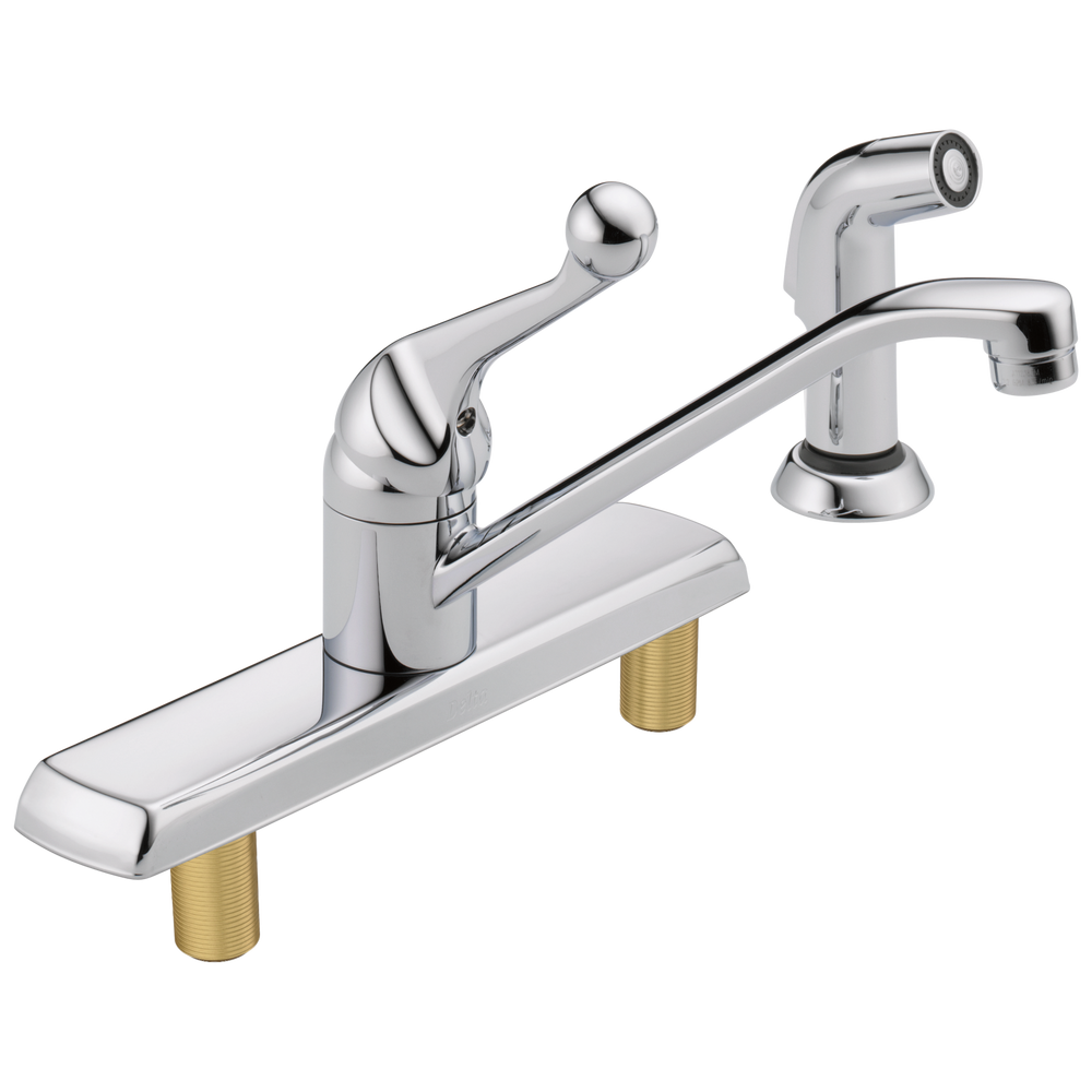 Delta 134 / 100 / 300 / 400 Series: Single Handle Kitchen Faucet with Spray - / Curve w/o Tab