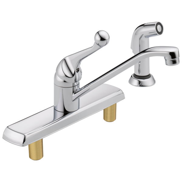Delta 134 / 100 / 300 / 400 Series: Single Handle Kitchen Faucet with Spray - / Curve w/o Tab