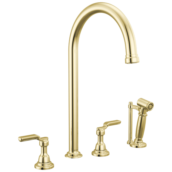Brizo Faircroft: Widespread Faucet with Arc Spout and Side Sprayer - Less Handles