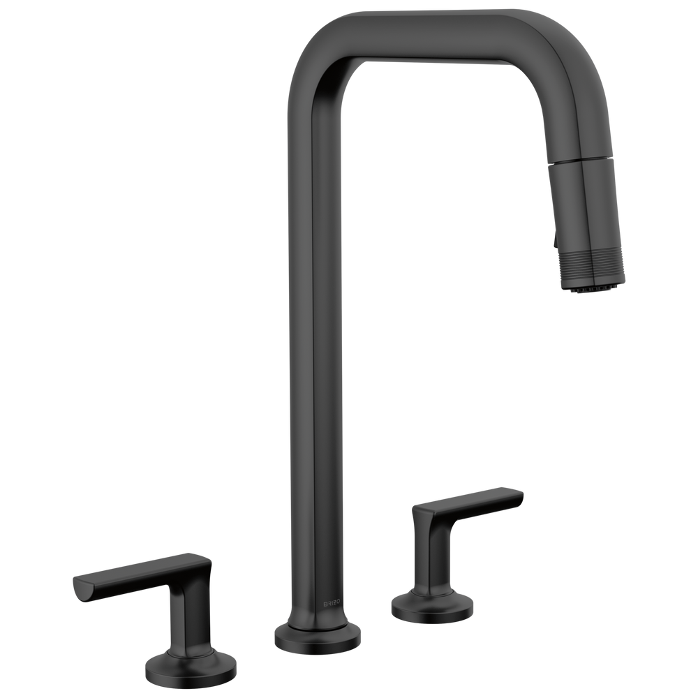 Brizo Kintsu: Widespread Pull-Down Faucet with Square Spout - Less Handles - / HK006-BL