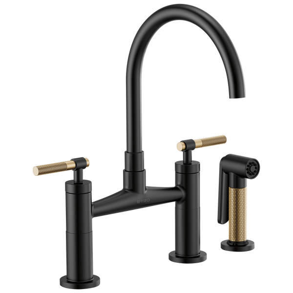 Brizo Litze: Bridge Faucet with Arc Spout and Knurled Handle - / Rectangle w