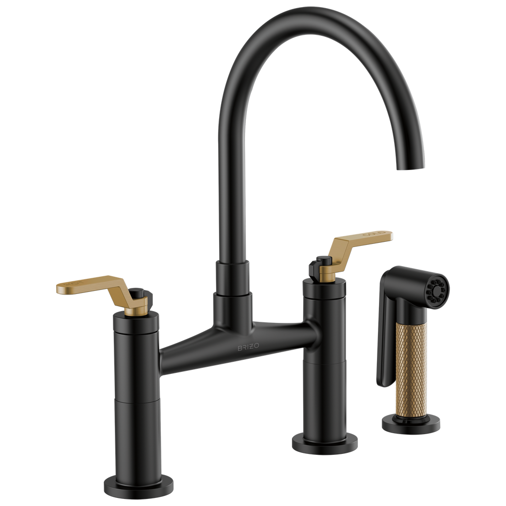 Brizo Litze: Bridge Faucet with Arc Spout and Industrial Handle - / Rectangl