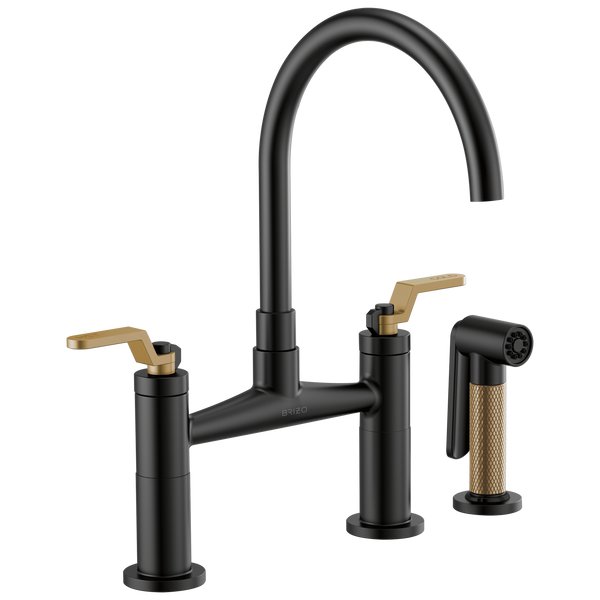 Brizo Litze: Bridge Faucet with Arc Spout and Industrial Handle - / Rectangl
