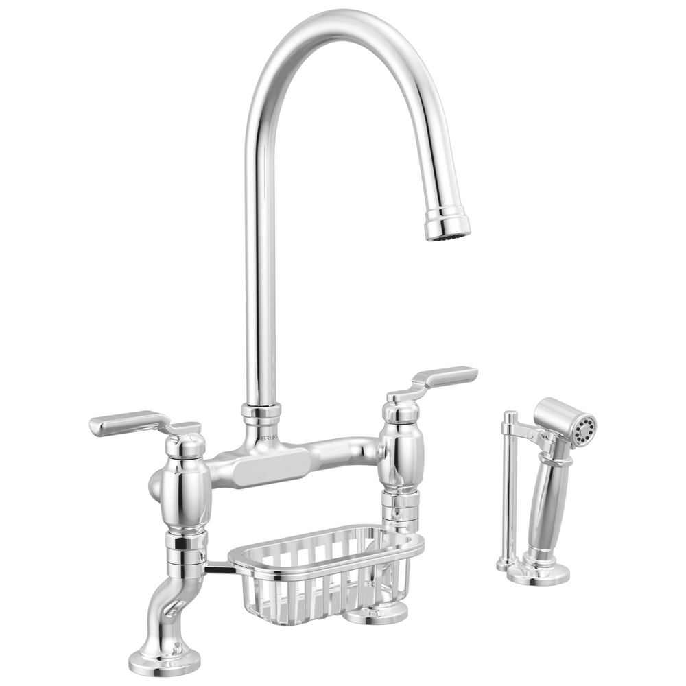 Brizo Faircroft: Deck Mount Bridge Faucet with Arc Spout and Side Sprayer - Less Handles