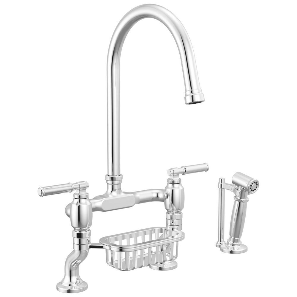 Brizo Faircroft: Deck Mount Bridge Faucet with Arc Spout and Side Sprayer - Less Handles