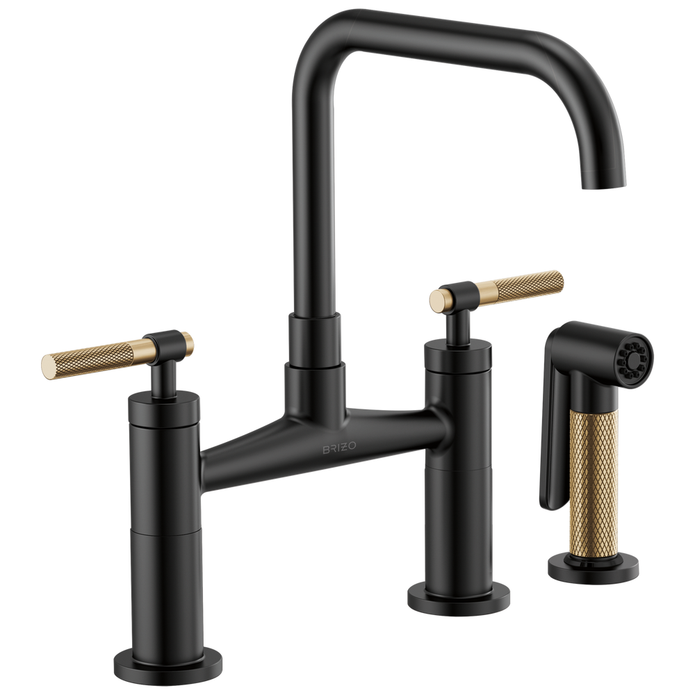 Brizo Litze: Bridge Faucet with Square Spout and Knurled Handle - / Rectangl
