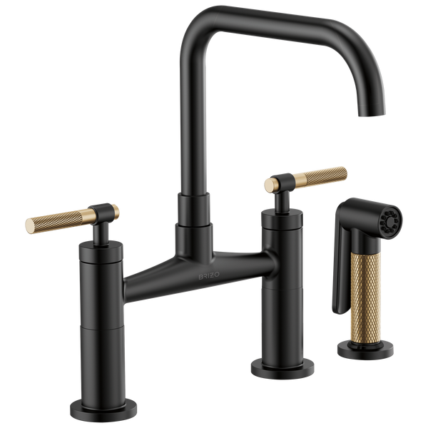 Brizo Litze: Bridge Faucet with Square Spout and Knurled Handle - / Rectangl