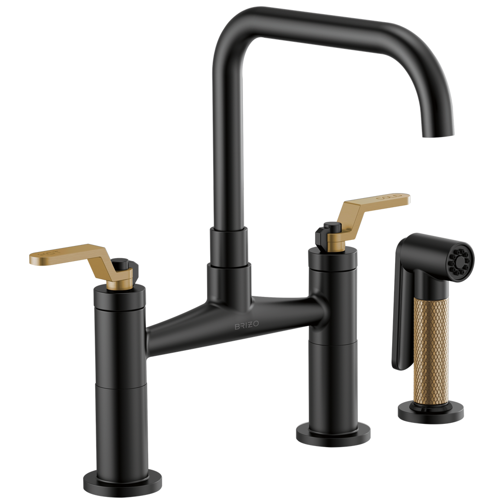 Brizo Litze: Bridge Faucet with Square Spout and Industrial Handle - / Recta