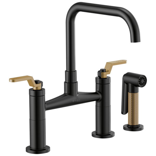 Brizo Litze: Bridge Faucet with Square Spout and Industrial Handle - / Recta