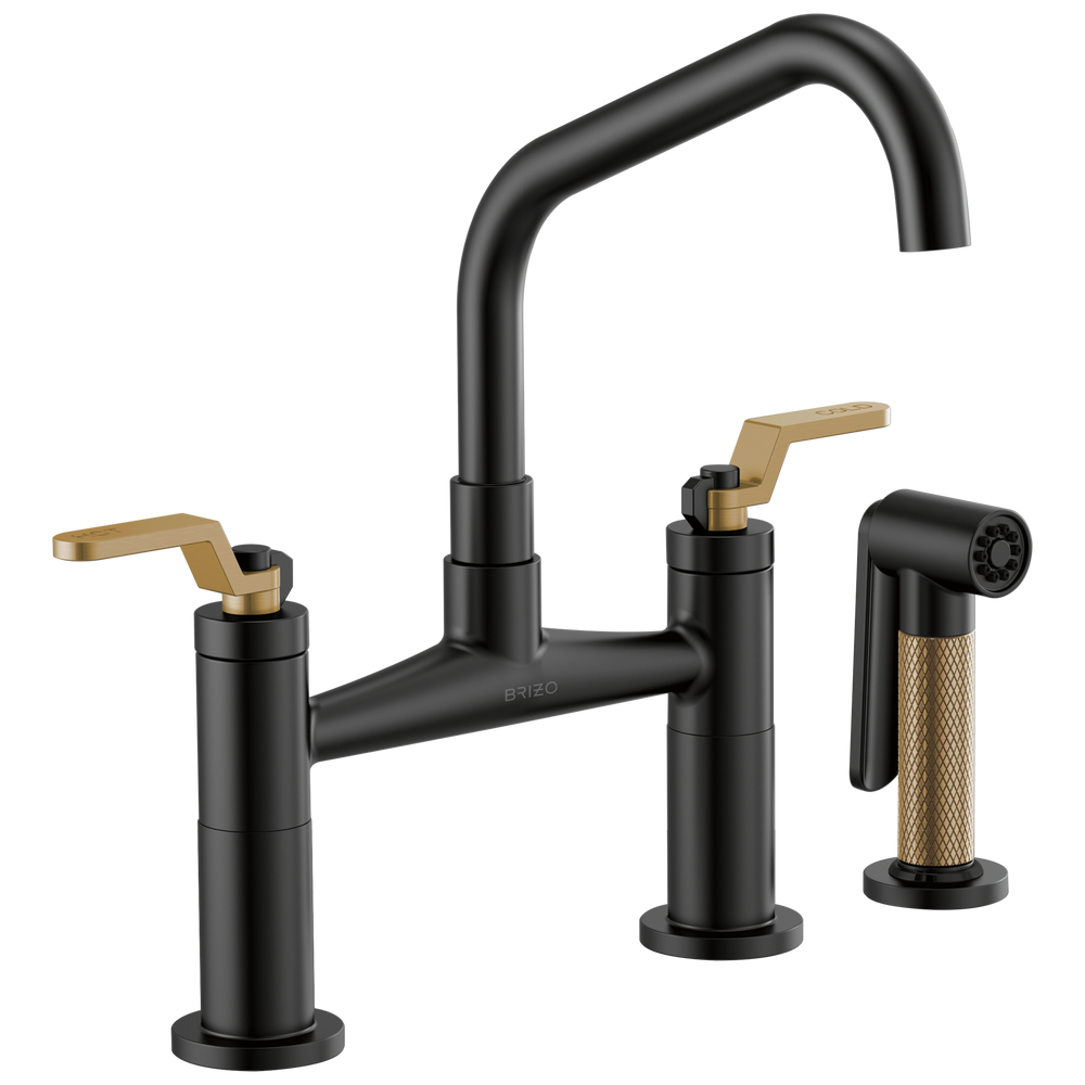 Brizo Litze: Bridge Faucet with Angled Spout and Industrial Handle - / Recta