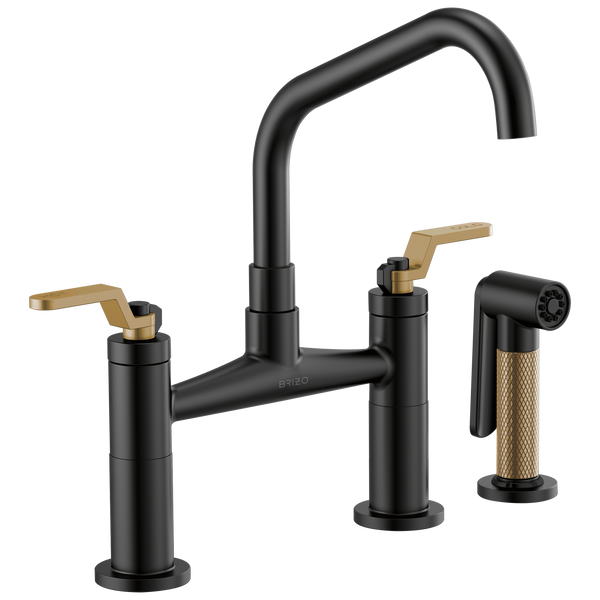 Brizo Litze: Bridge Faucet with Angled Spout and Industrial Handle - / Recta