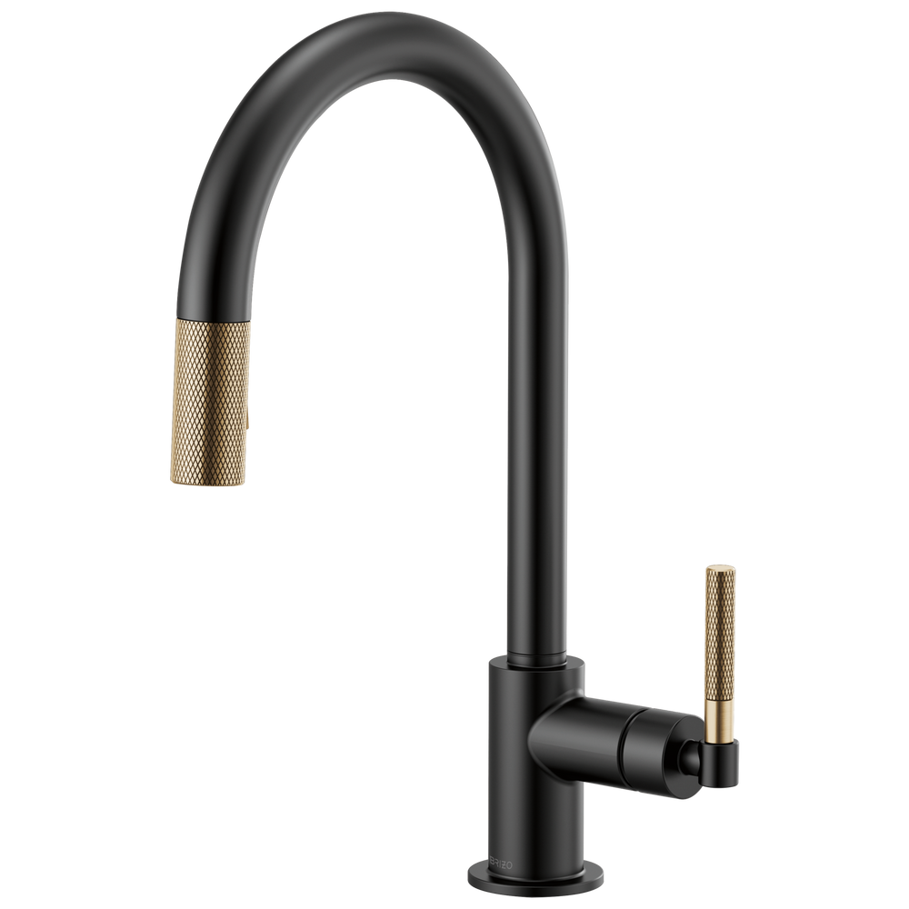 Brizo Litze: Pull-Down Faucet with Arc Spout and Knurled Handle - / Rectangl