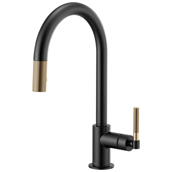 Brizo Litze: Pull-Down Faucet with Arc Spout and Knurled Handle - / Rectangl