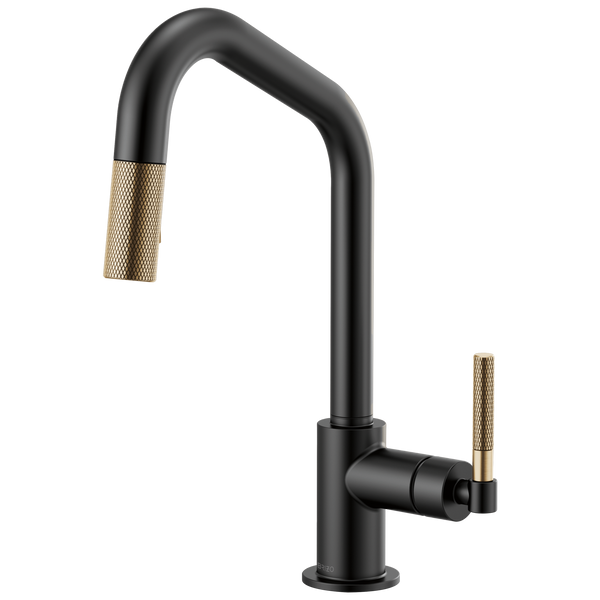 Brizo Litze: Pull-Down Faucet with Angled Spout and Knurled Handle - / Recta