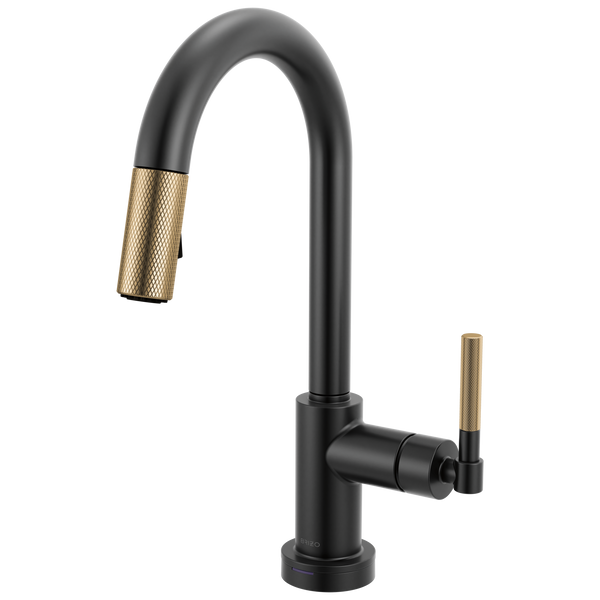 Brizo Litze: Smarttouch Pull-Down Prep Faucet with Arc Spout - Knurled Handle - Matte Black / Luxe G