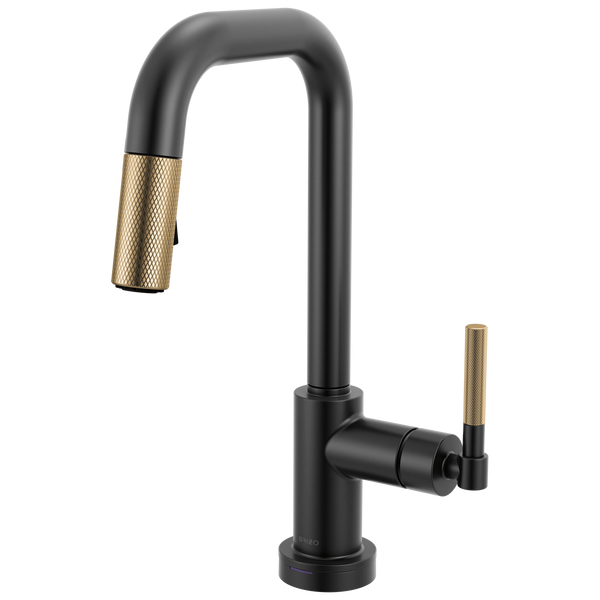 Brizo Litze: Smarttouch Pull-Down Prep Faucet with Square Spout - Knurled Handle - Matte Black / Lux