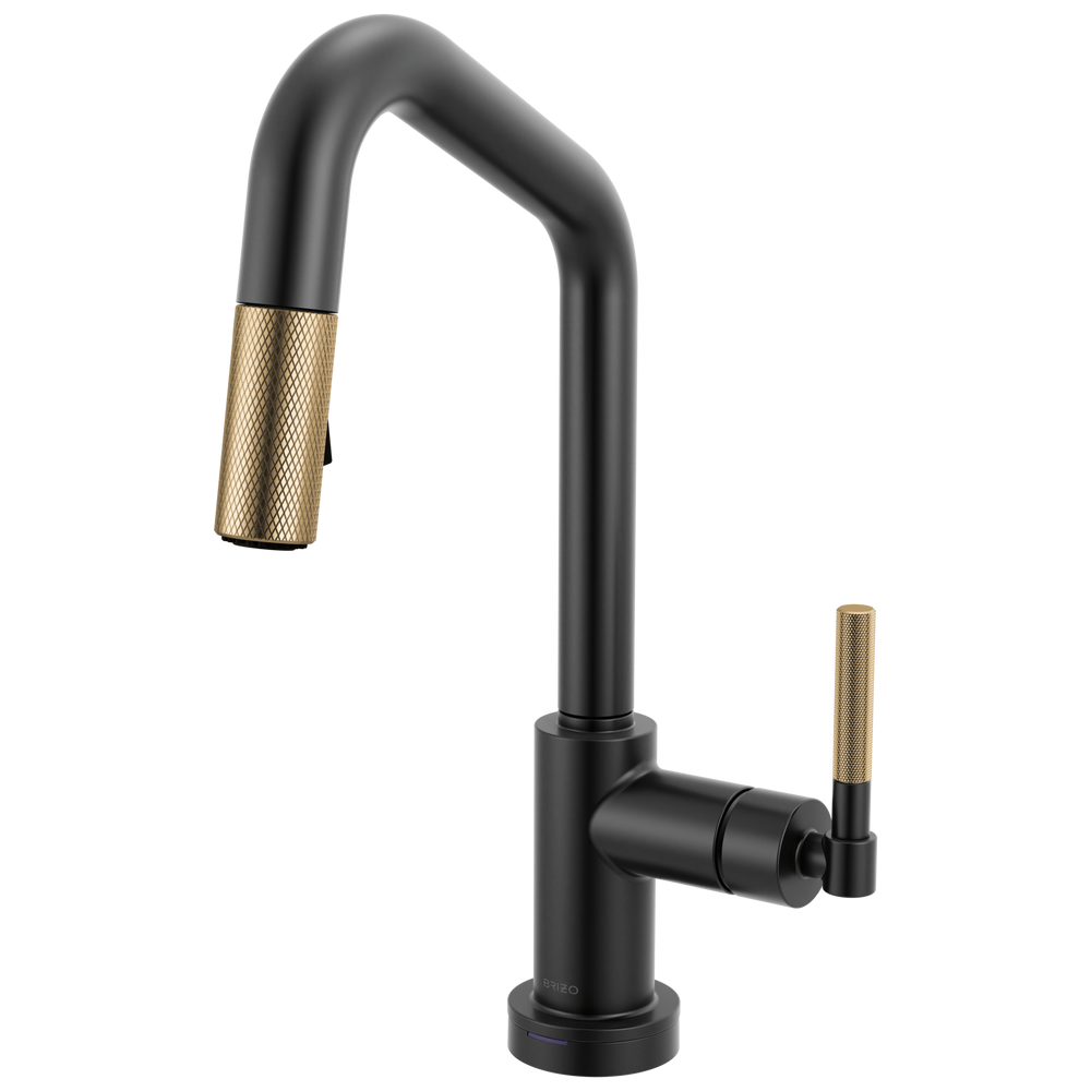 Brizo Litze: Smarttouch Pull-Down Prep Faucet with Angle Spout - Knurled Handle - Matte Black / Luxe
