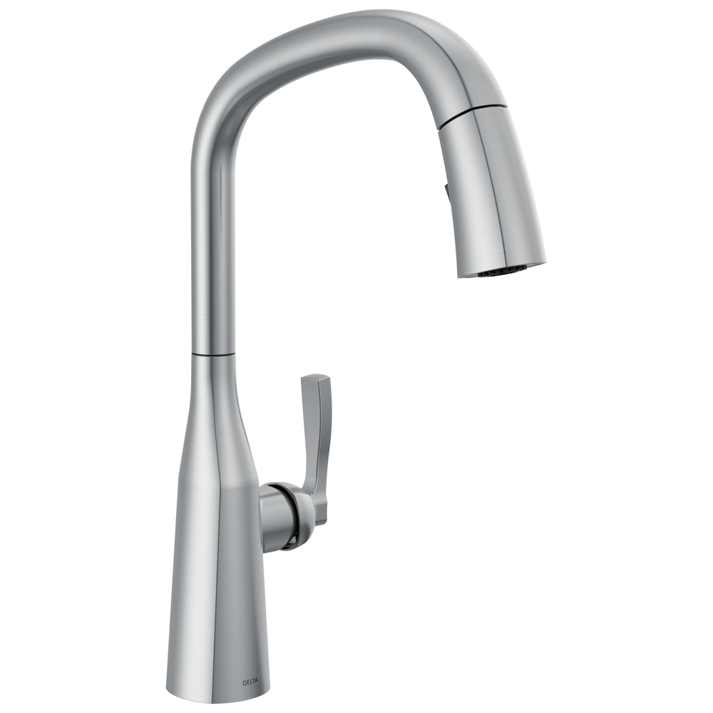 Delta Stryke: Single Handle Pull-Down Kitchen Faucet - Lumicoat Arctic Stainless / Curve w/o Tab - D