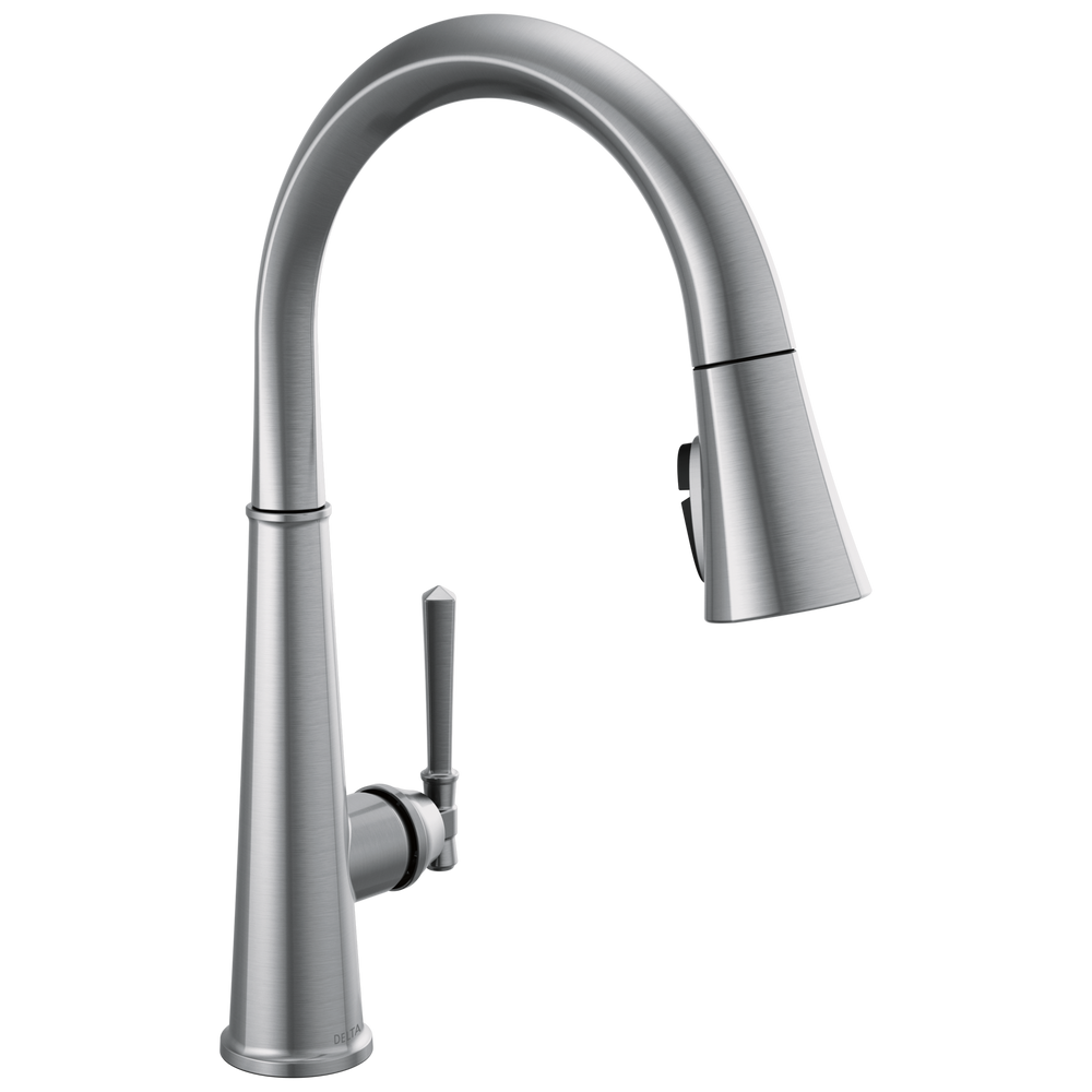 Delta Emmeline: Single Handle Pull-Down Kitchen Faucet - Lumicoat Arctic Stainless / Curve w/o Tab -