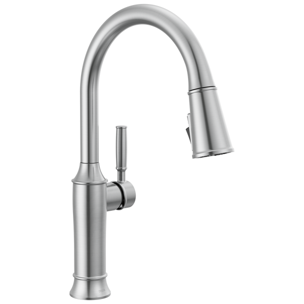 Delta Renaldi: Single Handle Pull-Down Kitchen Faucet - Lumicoat Arctic Stainless / Curve w/o Tab -