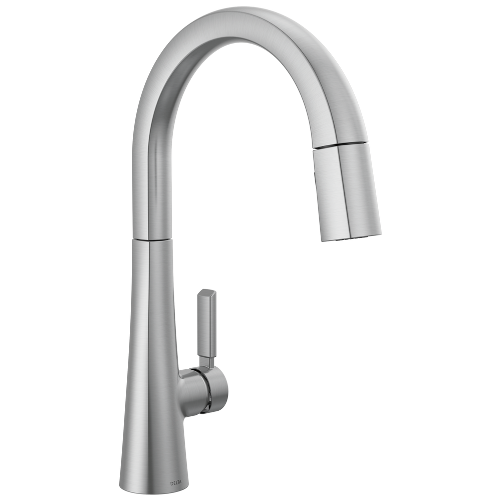 Delta Monrovia: Single Handle Pull-Down Kitchen Faucet - Lumicoat Arctic Stainless / Curve w/o Tab -