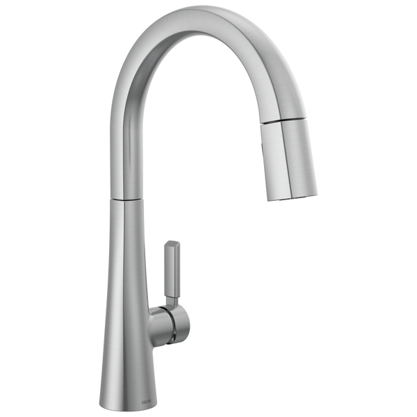 Delta Monrovia: Single Handle Pull-Down Kitchen Faucet - Lumicoat Arctic Stainless / Curve w/o Tab -