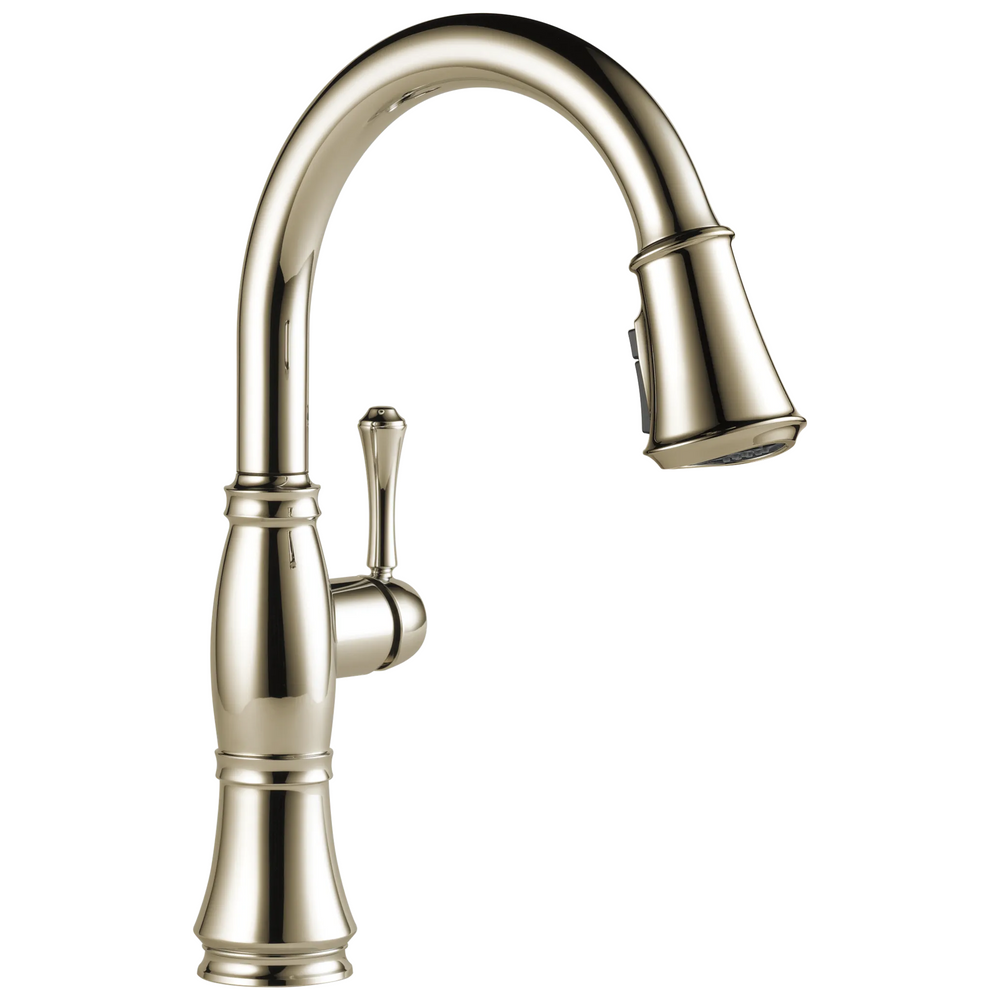 Delta Cassidy: Single Handle Pull-Down Kitchen Faucet - Lumicoat Polished Nickel / Curve w/o Tab - D