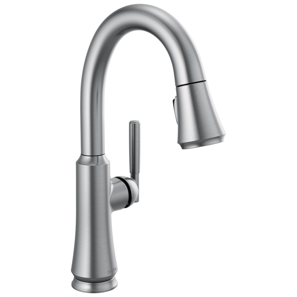 Delta Coranto: Single Handle Pull-Down Bar/Prep Faucet - / Curve w/o Tab - D6 / Sta